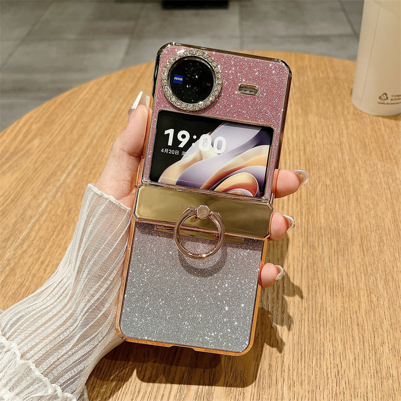For vivo X Flip Phone Case Hinge Protection Ring Kickstand Rhinestone Hard PC Cover For vivo X Flip Phone Case Hinge Protection Ring Kickstand Rhinestone Hard PC Cover
